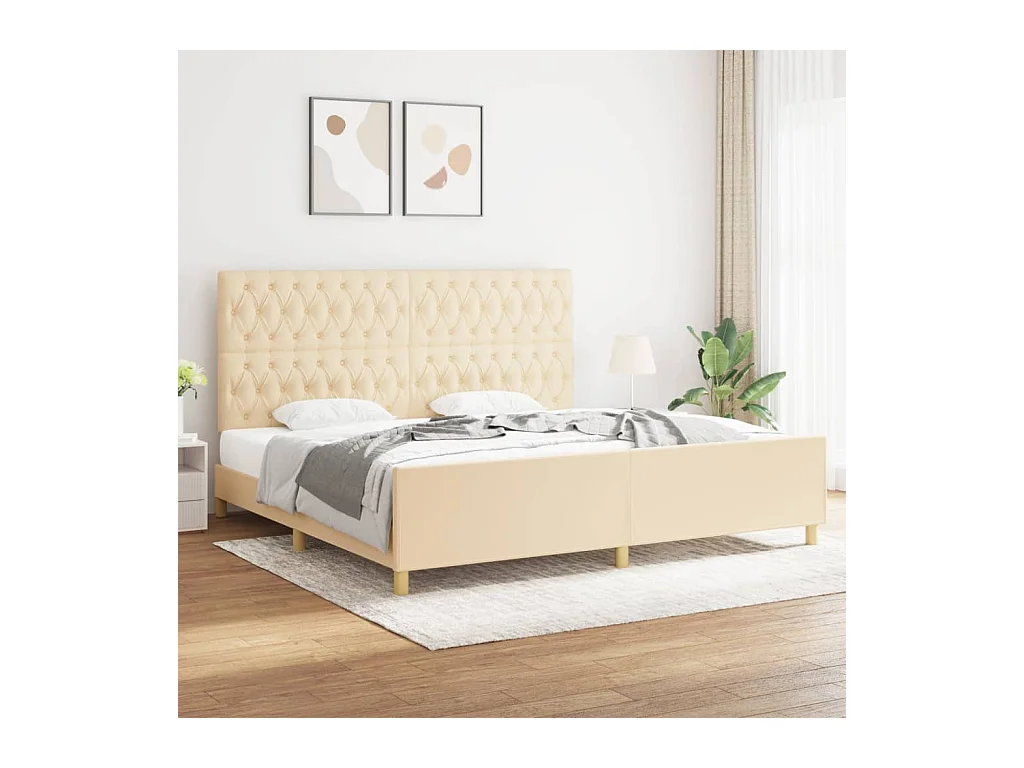 Giroletto con Testiera Crema 200x200 cm in Tessuto
