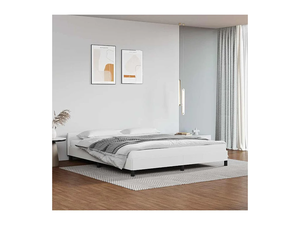 Cadre de lit avec tête de lit sans matelas blanc 160x200 cm