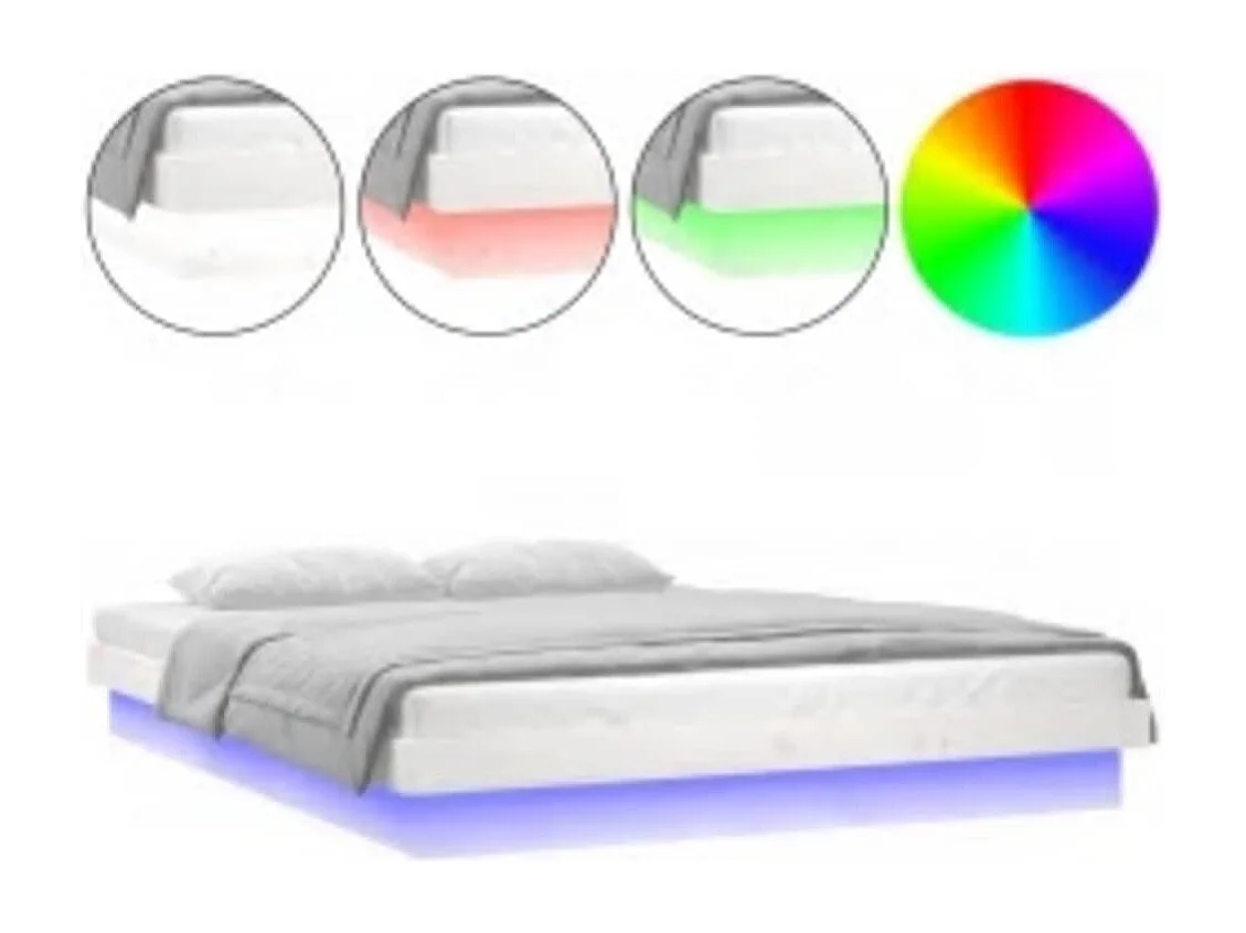 Bedframe LED massief hout wit 160x200 cm