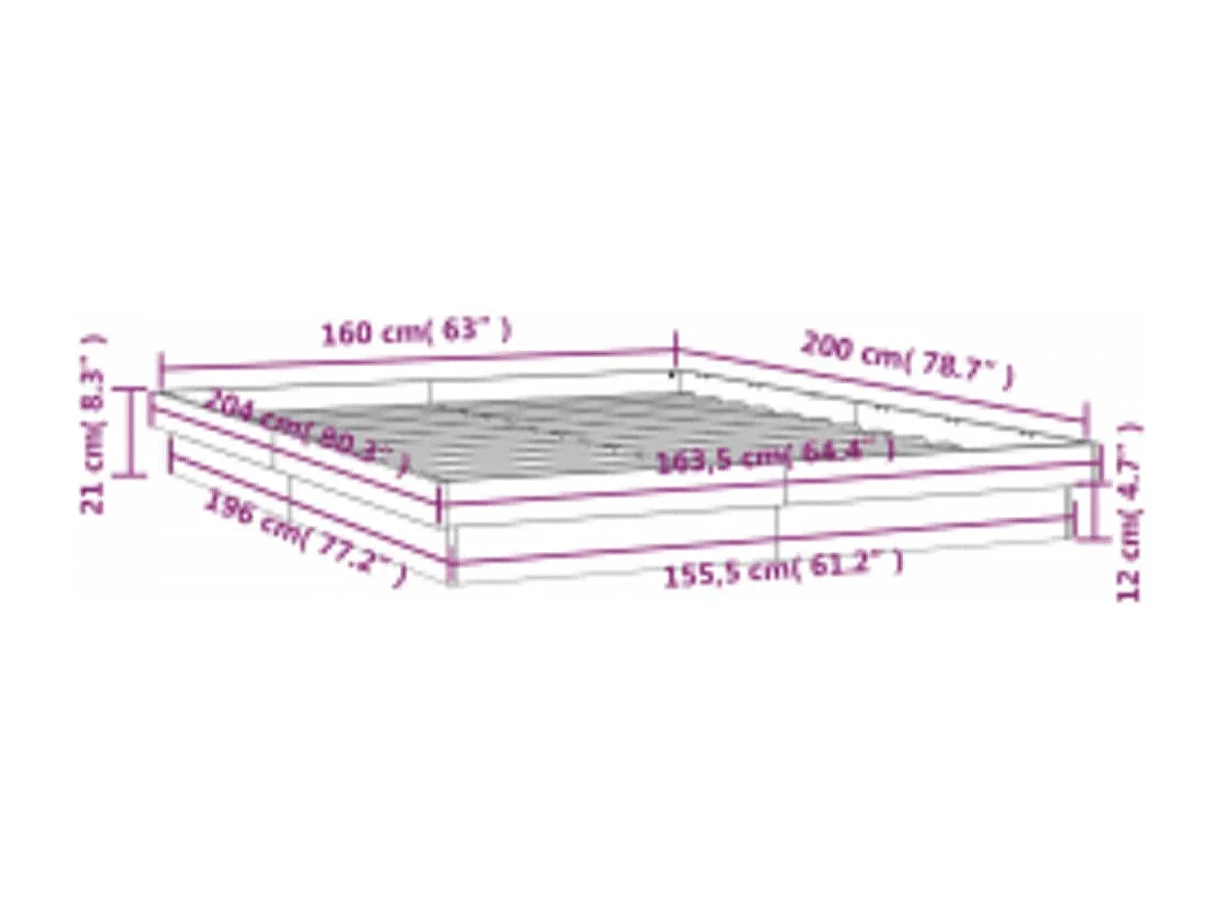 Bedframe LED massief hout wit 160x200 cm
