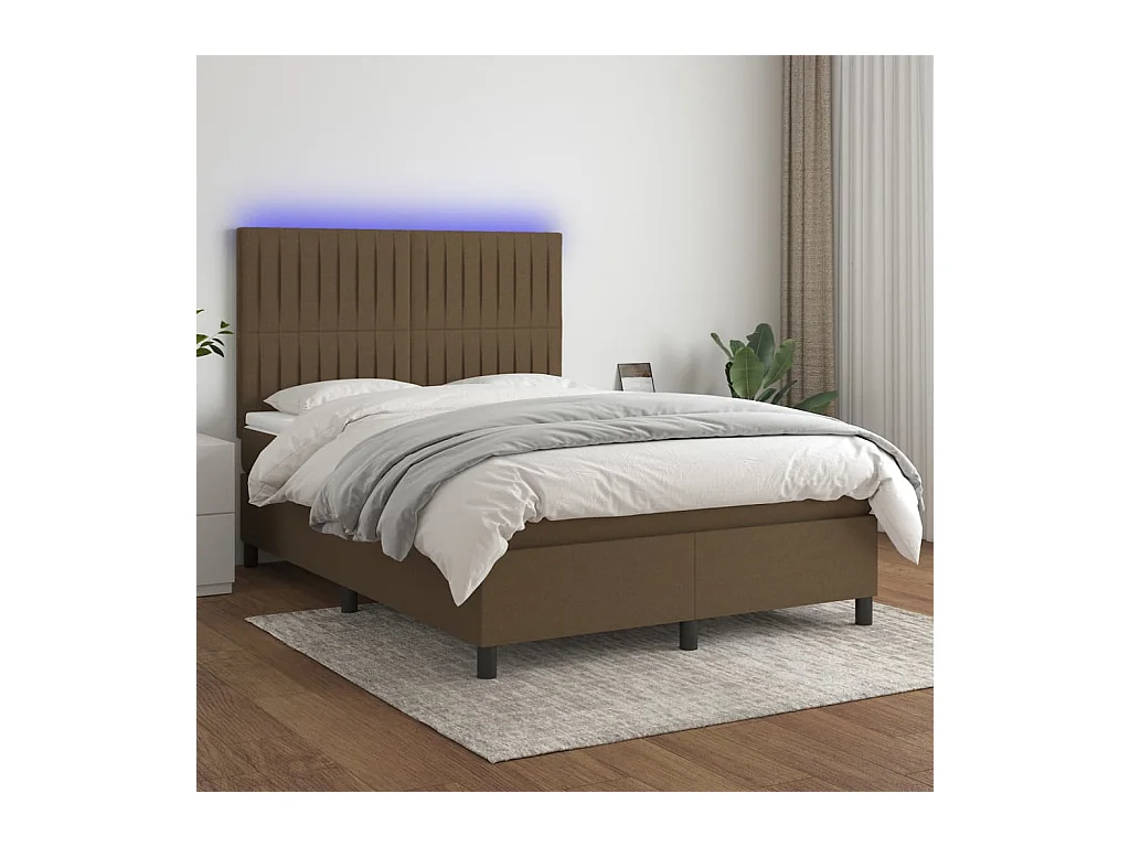 Boxspringbett mit Matratze & LED Dunkelbraun 140x190 cm Stoff
