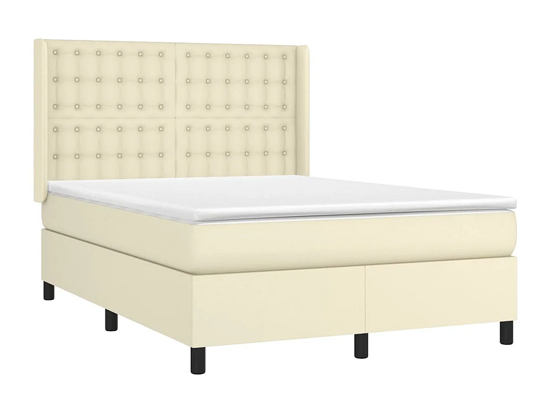 Sommier à lattes de lit matelas LED Crème 140x190 cm Similicuir
