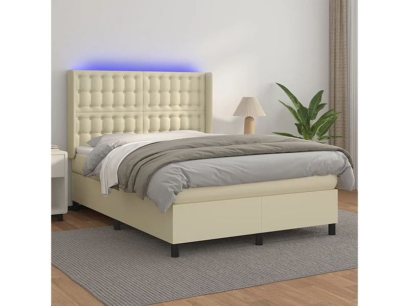Sommier à lattes de lit matelas LED Crème 140x190 cm Similicuir