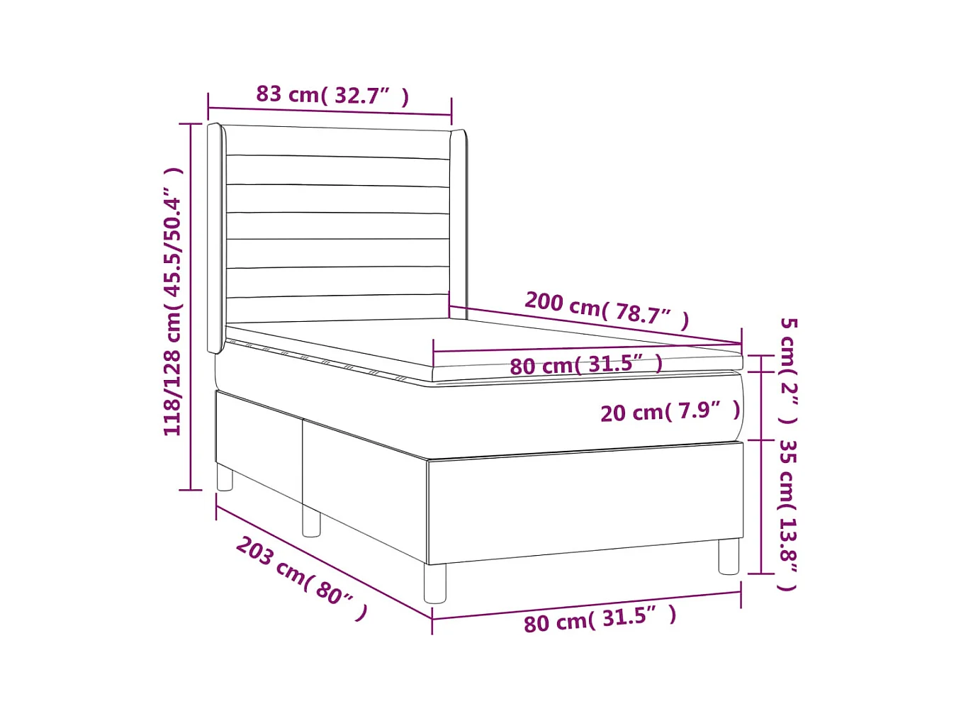 Sommier à lattes de lit matelas LED Gris foncé 80x200cm Tissu