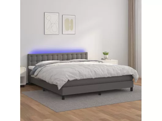 Kauf Unique Boxspringbett mit Matratze & LED Grau 160x200 cm Kunstleder