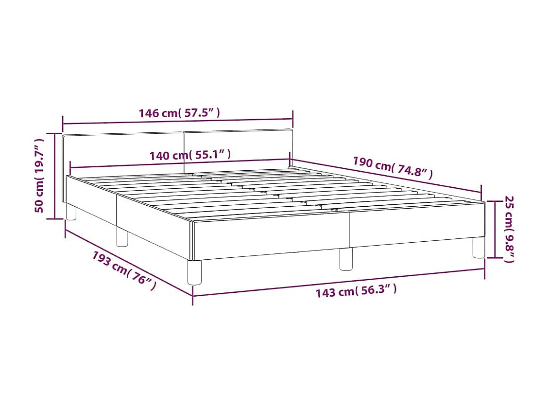 Cadre de lit avec tête de lit sans matelas gris 140x190 cm