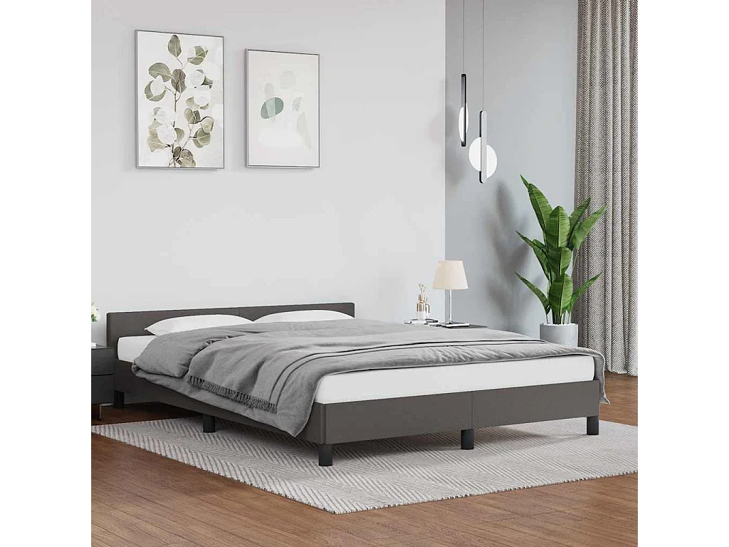 Cadre de lit avec tête de lit sans matelas gris 140x190 cm