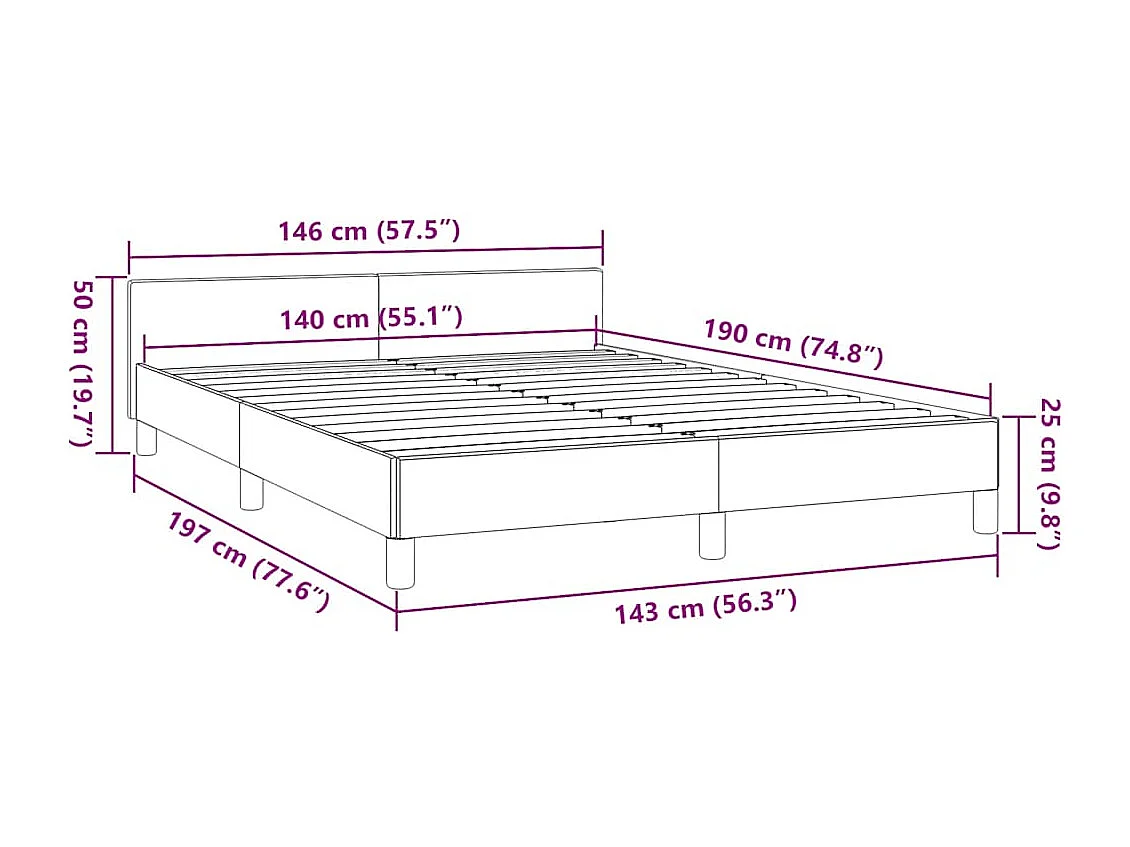 Bedframe met hoofdeinde zonder matras 140x190 cm grijs