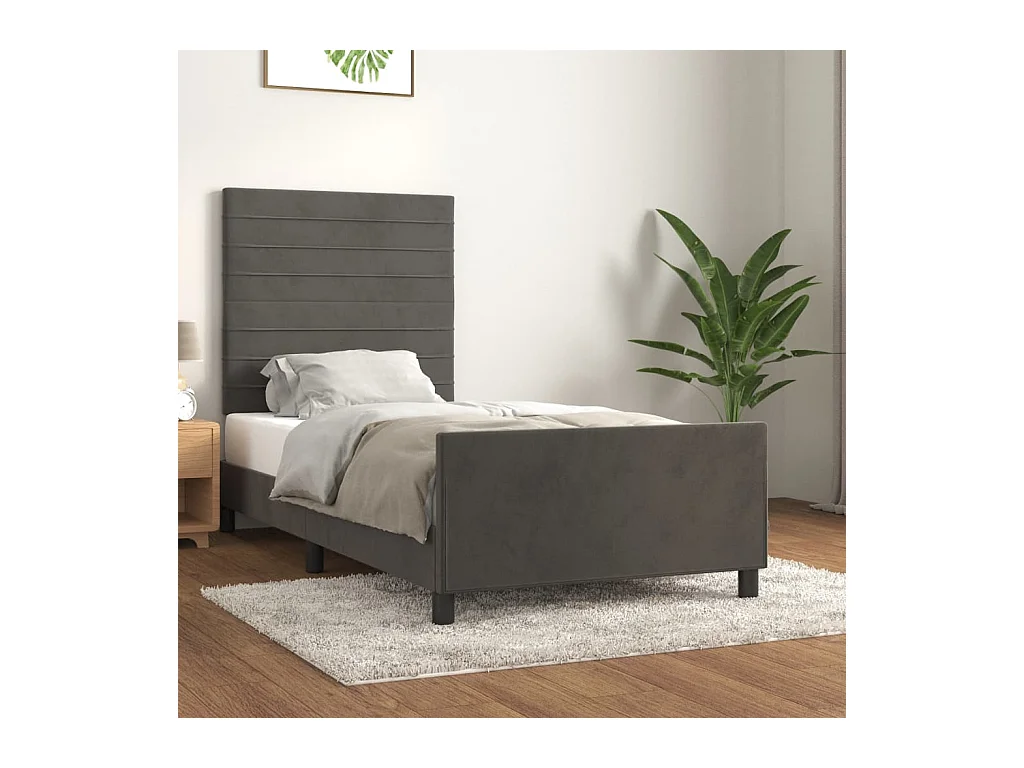 Cadre de lit sans matelas gris foncé 90x200 cm velours