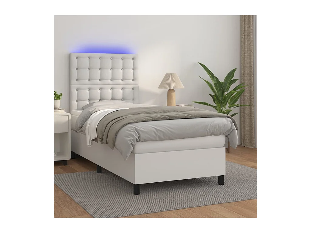 Sommier à lattes de lit avec matelas et LED Blanc 90x190 cm