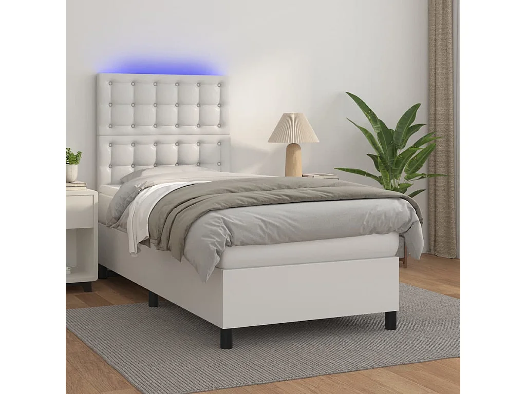 Boxspring met matras en LED kunstleer wit 90x190 cm