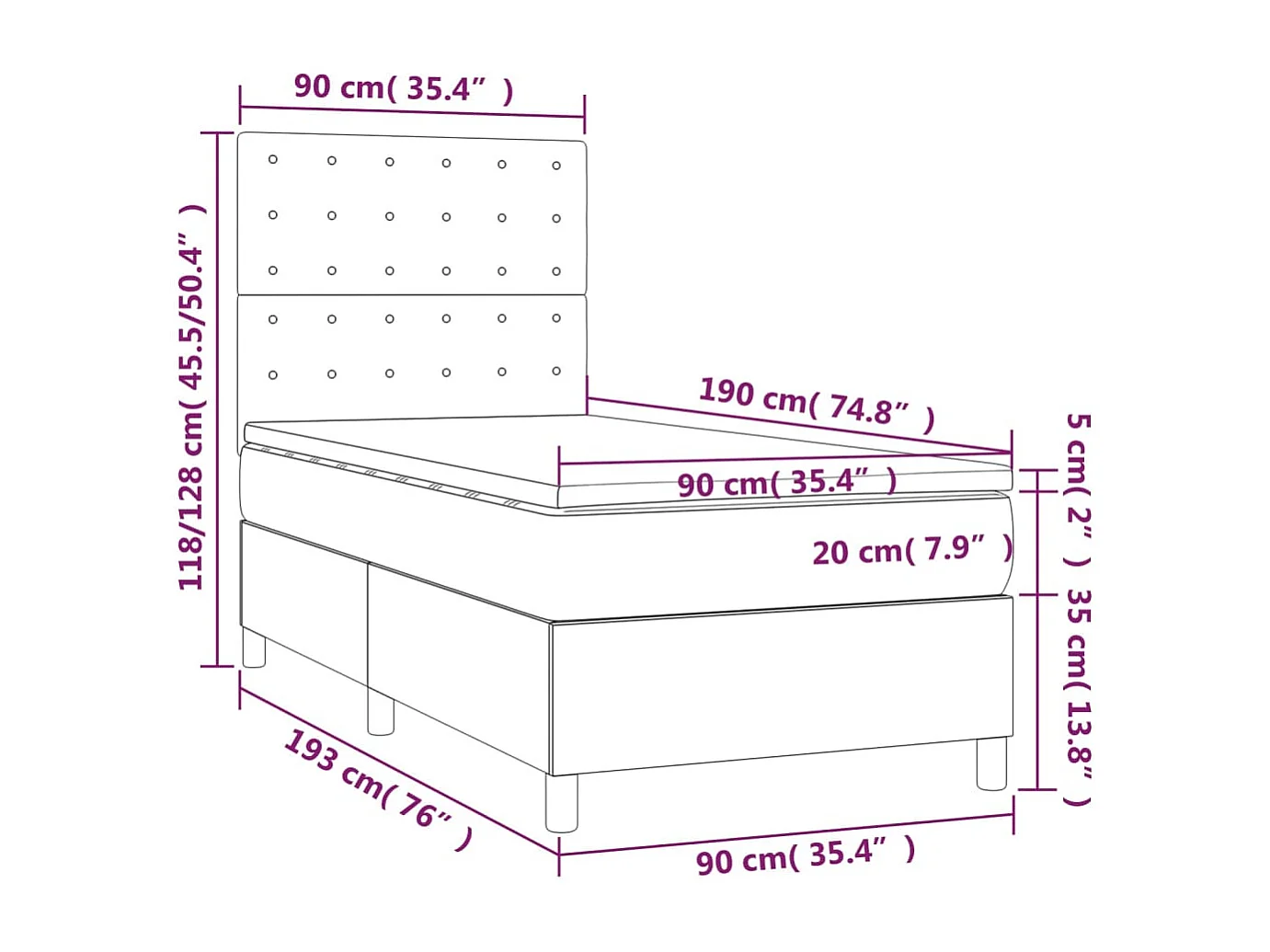 Boxspring met matras en LED kunstleer wit 90x190 cm