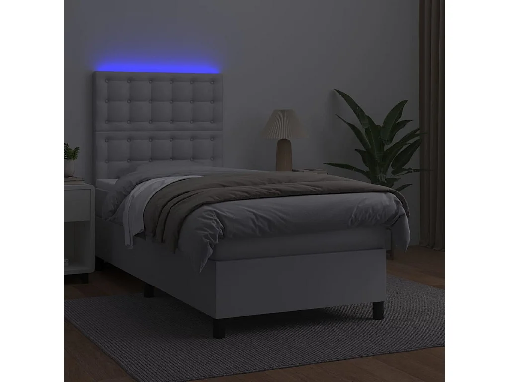 Boxspring met matras en LED kunstleer wit 90x190 cm