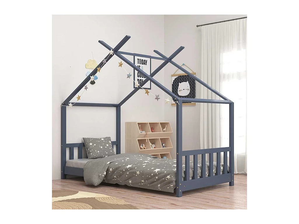 Kinderbedframe massief grenenhout grijs 70x140 cm