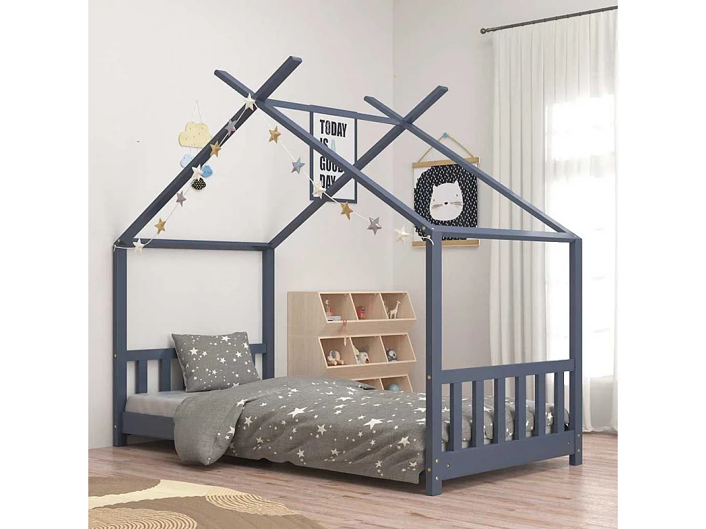 Cadre de lit d'enfant Gris Bois de pin massif 70x140 cm