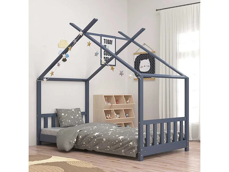 Kinderbedframe massief grenenhout grijs 70x140 cm