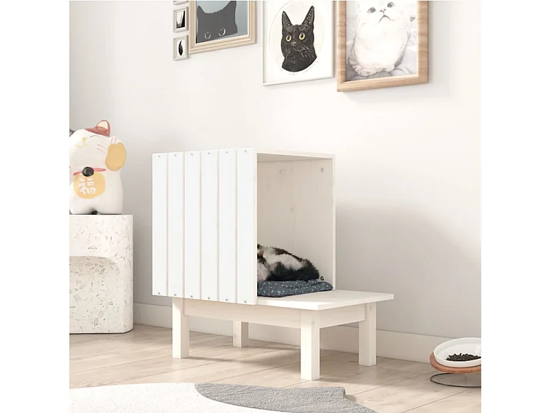 Casa para gatos de madera maciza de pino blanco 60x36x60 cm