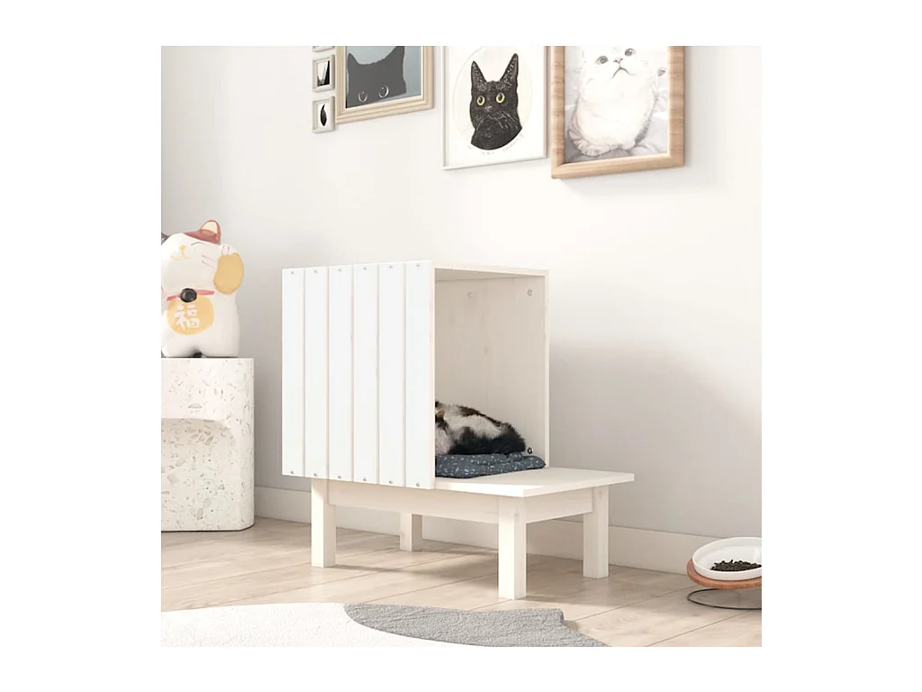 Maison pour chat Blanc 60x36x60 cm Bois de pin massif