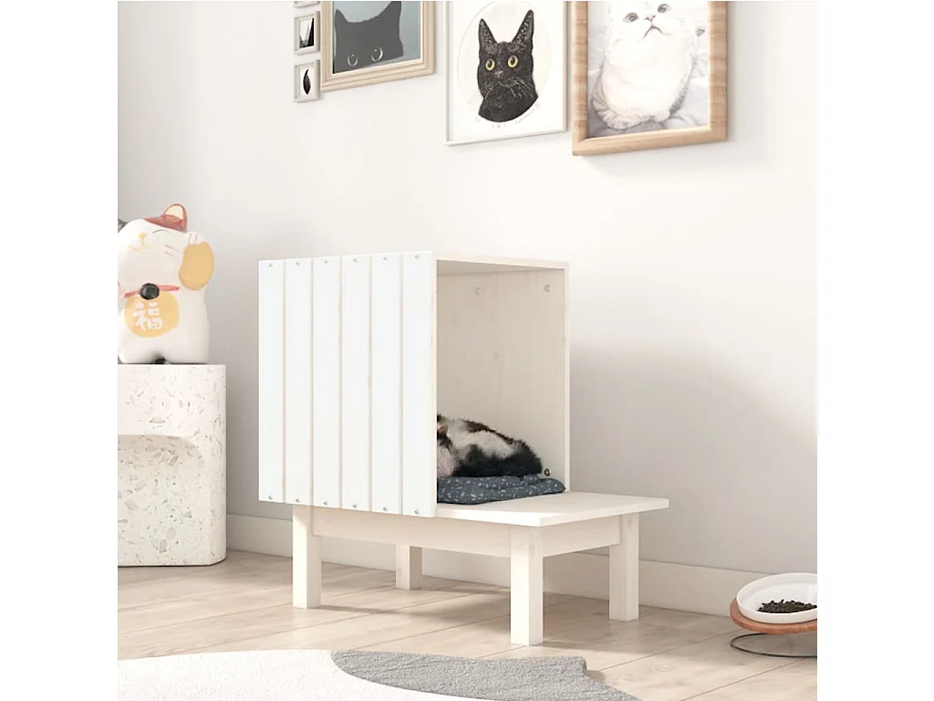 Maison pour chat Blanc 60x36x60 cm Bois de pin massif
