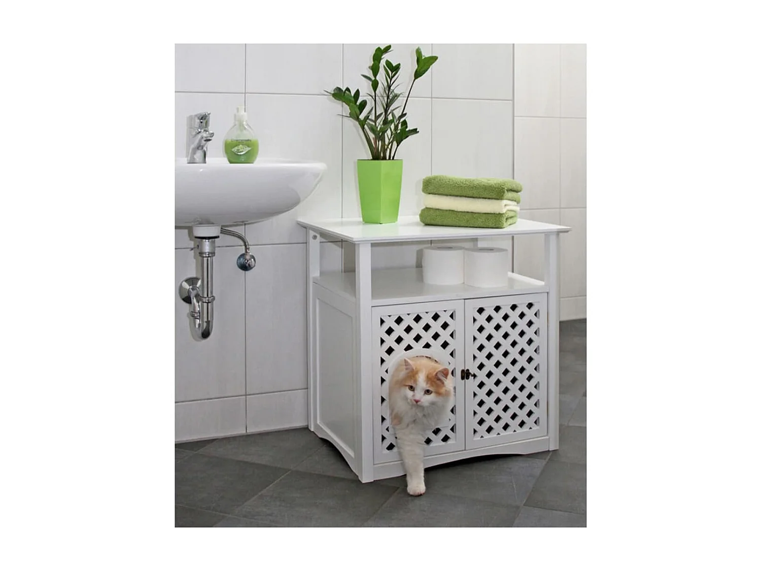 Mueble arenero para gatos Helena 64x46x65 cm blanco 82662