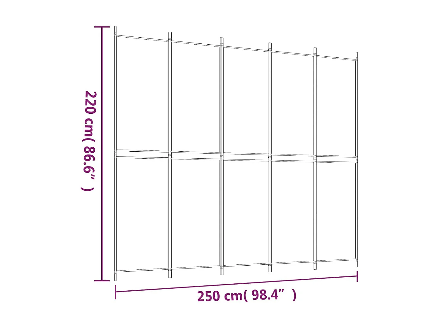 Cloison de séparation 5 panneaux Blanc 250x220 cm Tissu