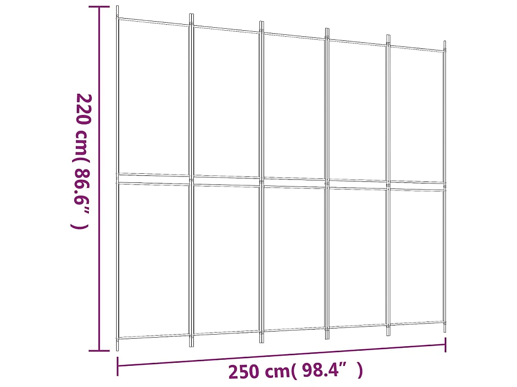 Paravent 5 panneaux Blanc 250x220 cm Tissu
