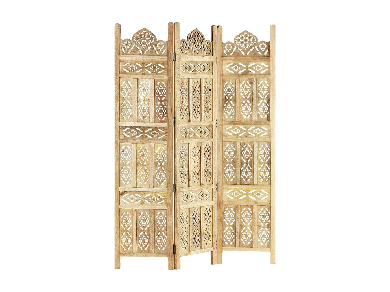 Biombo esculpido à mão 3 painéis 120x165 cm mangueira maciça