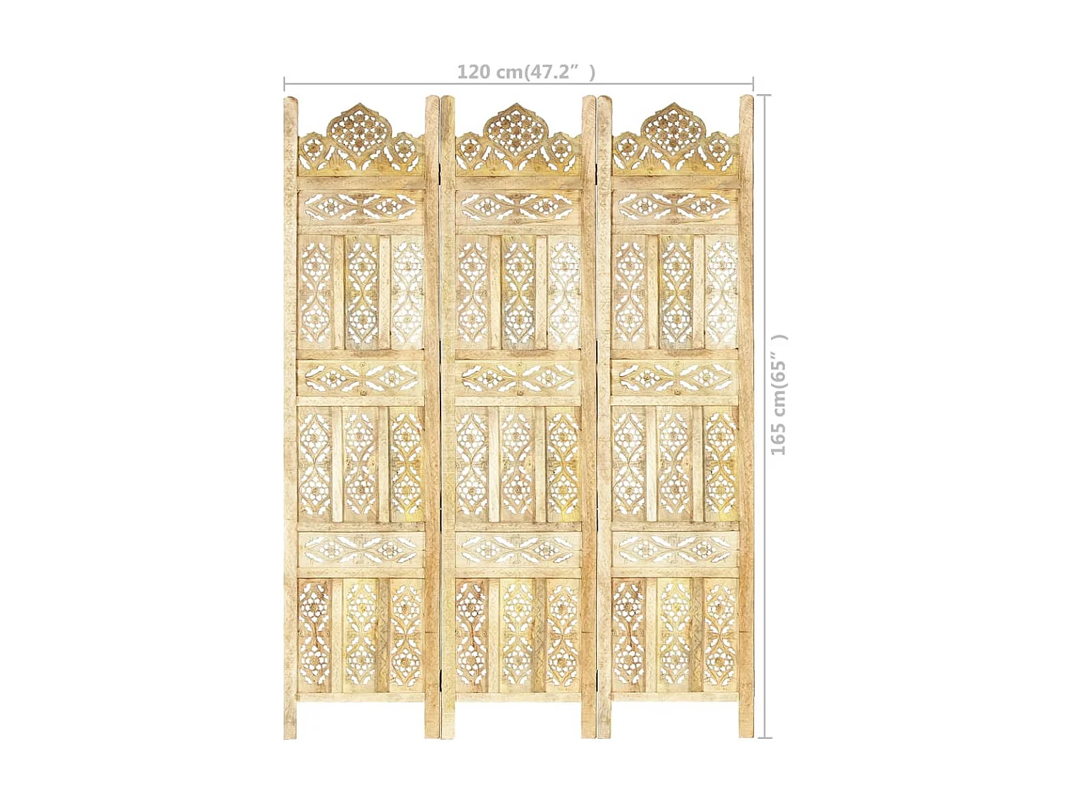 Cloison de séparation 3 panneaux 120x165 cm Bois de manguier