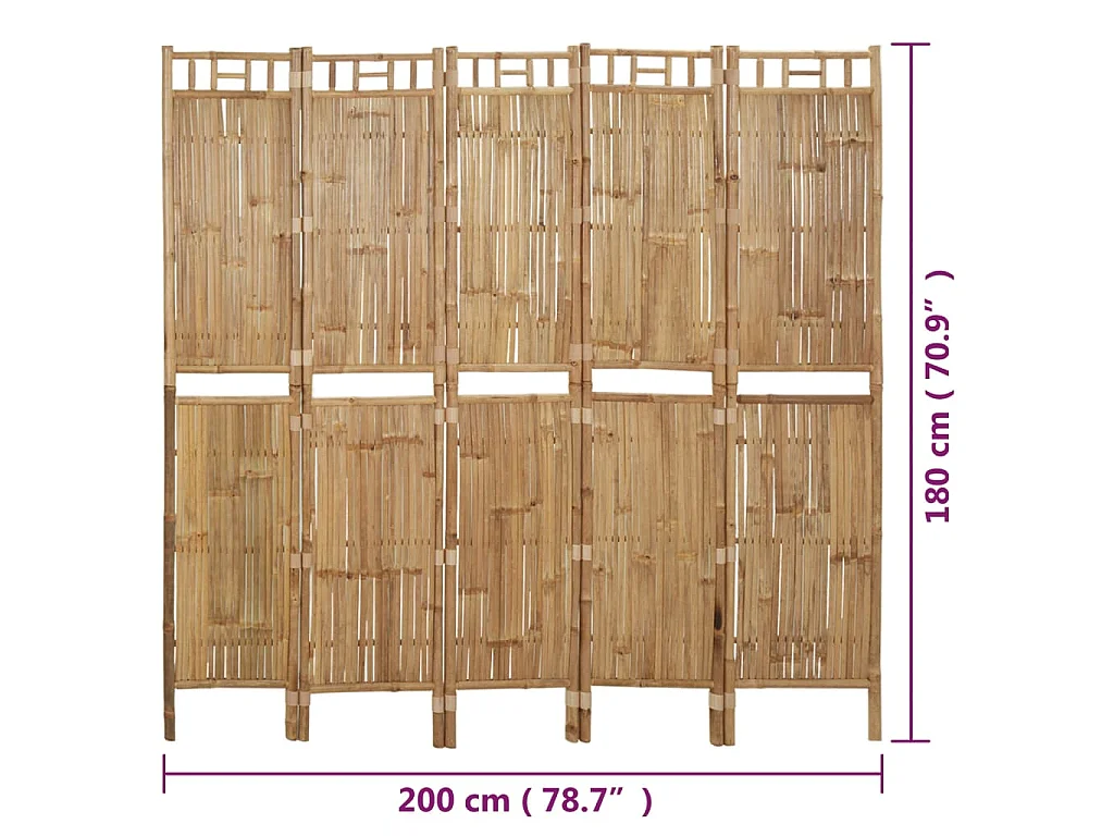 Kamerscherm met 5 panelen 200x180 cm bamboe