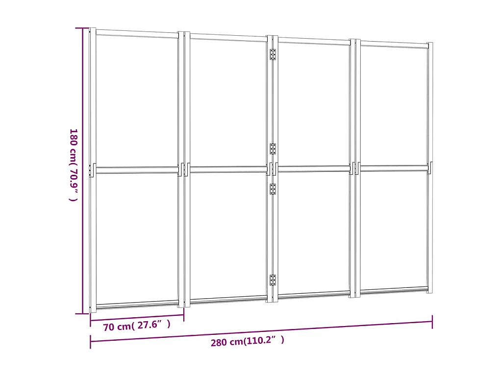 Biombo divisor de 4 paneles negro 280x180 cm