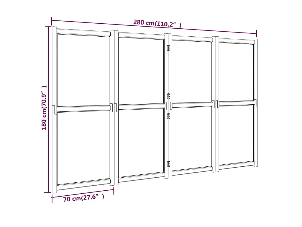 Biombo divisor de 4 paneles negro 280x180 cm