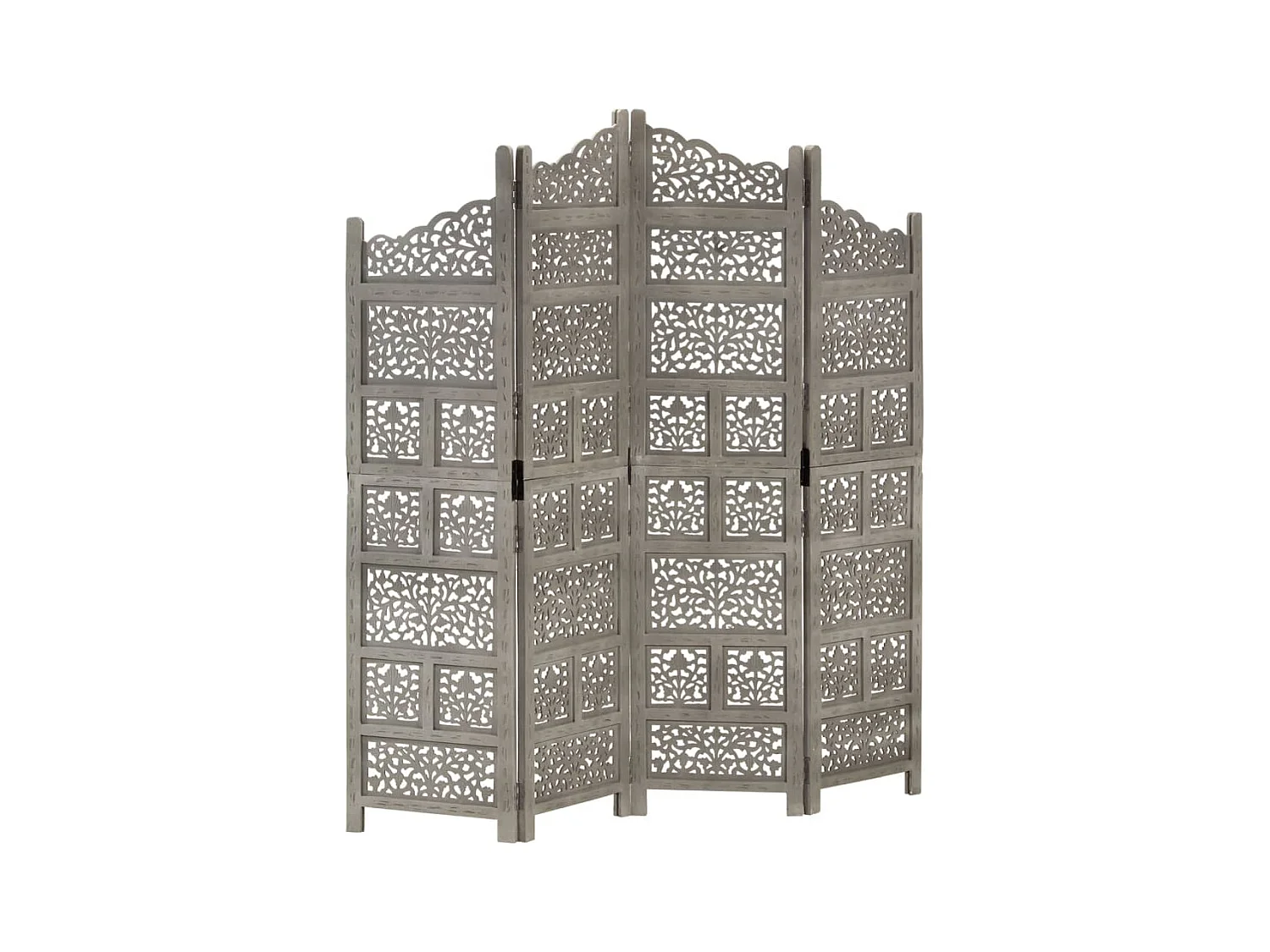 Cloison de séparation 4 panneaux Gris 160x165 cm Bois manguier
