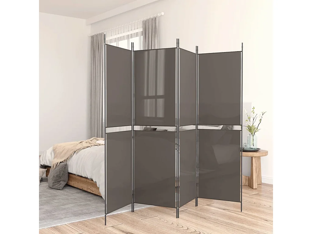 Cloison de séparation 4 panneaux Anthracite 200x180 cm Tissu
