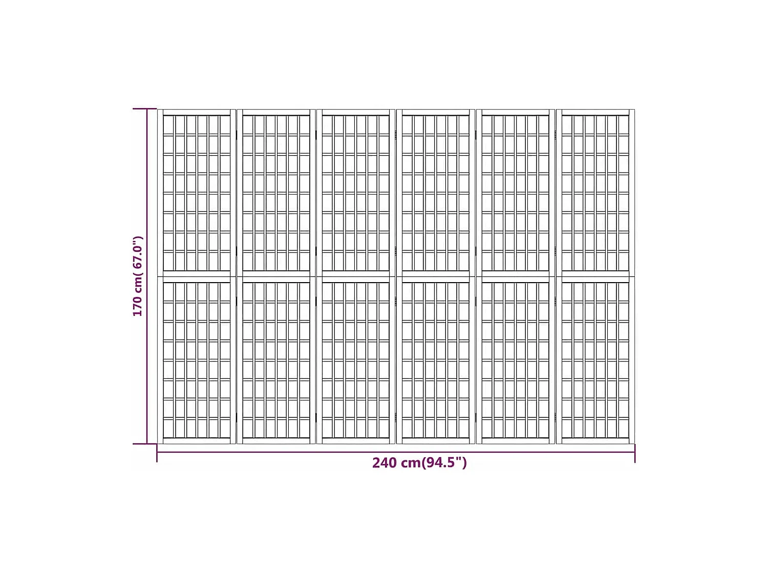 Divisorio Pieghevole 6 Pannelli Stile Giapponese 240x170cm Nero