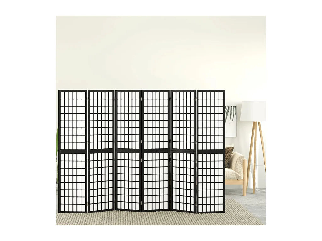 Biombo plegable con 6 paneles estilo japonés negro 240x170 cm