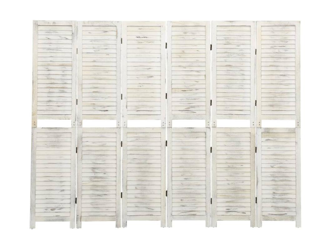 Cloison de séparation 6 panneaux Blanc antique 215x166 cm Bois