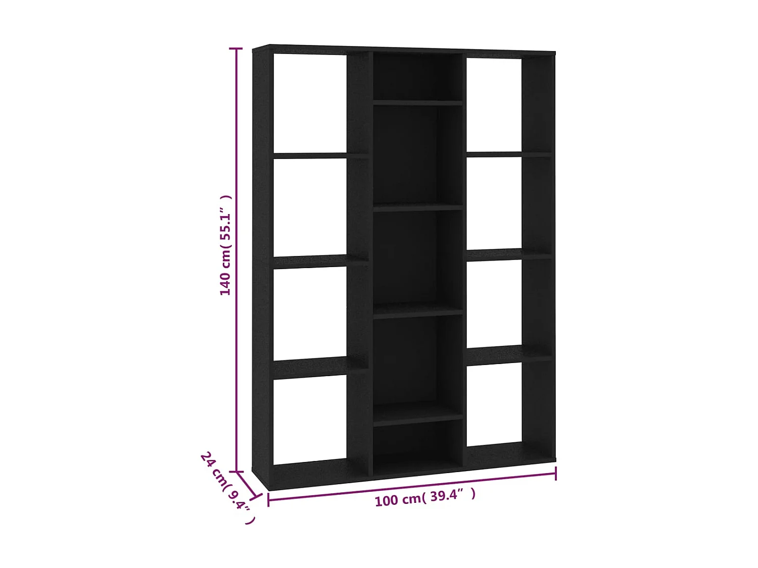 Raumteiler/Bücherregal Schwarz 100x24x140 cm Holzwerkstoff