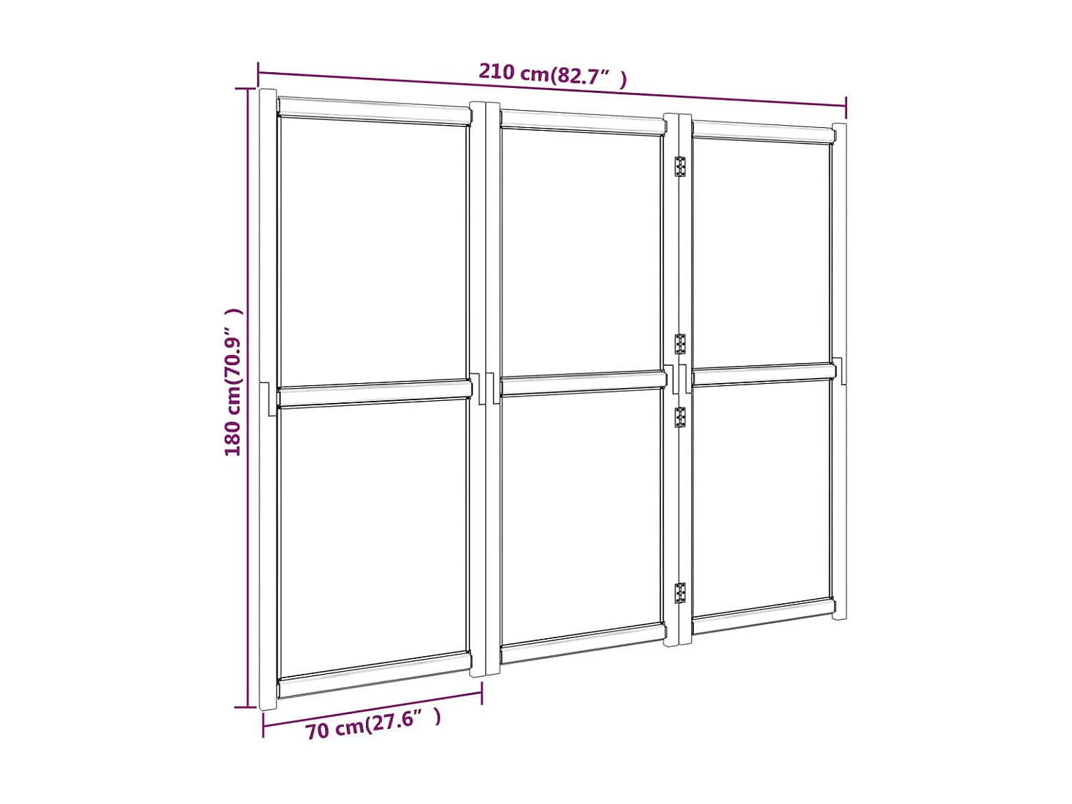 Biombo divisor de 3 paneles negro 210x180 cm