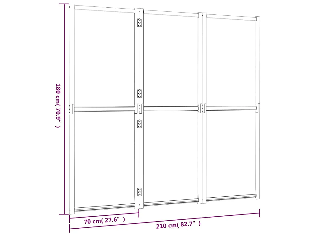Kamerscherm met 3 panelen 210x180 cm zwart