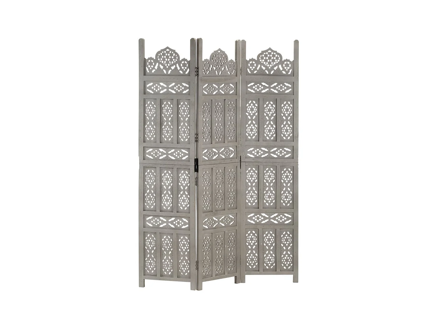 Kamerscherm 3 panelen handgesneden 120x165 cm mangohout grijs