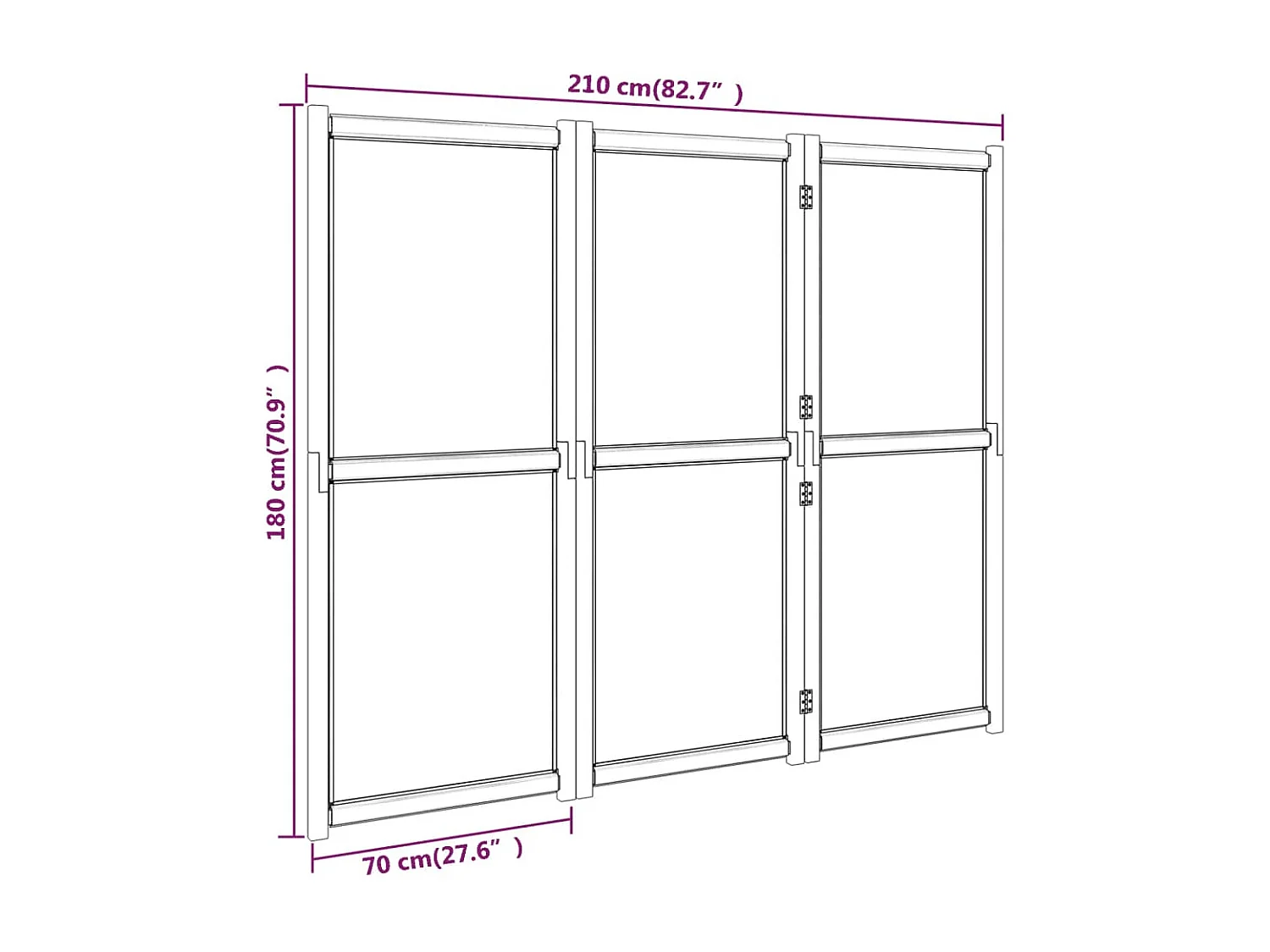 Biombo divisor de 3 paneles blanco crema 210x180 cm