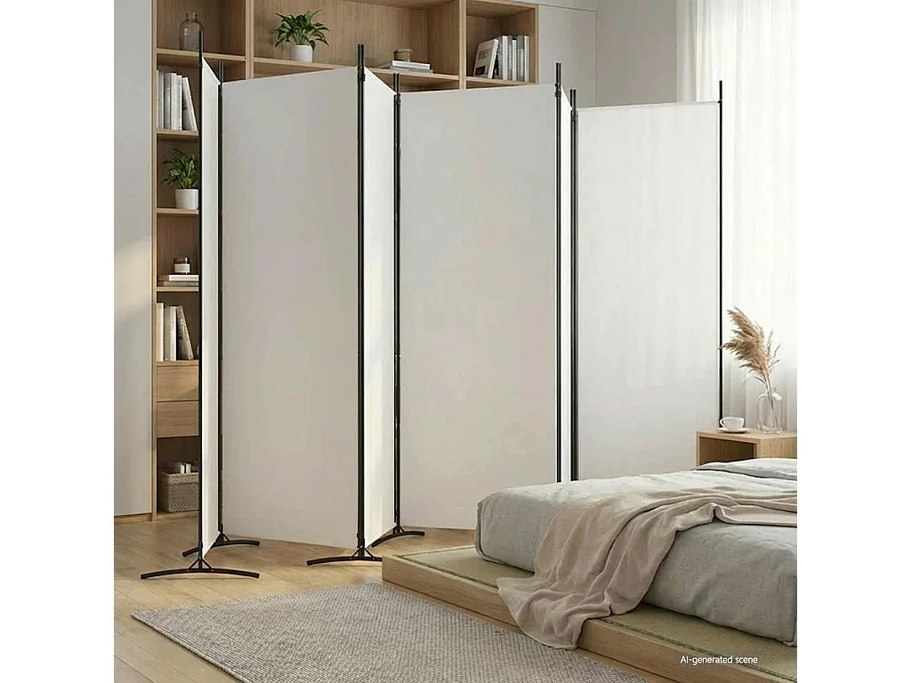 Biombo divisor de 6 paneles de tela blanco 520x180 cm