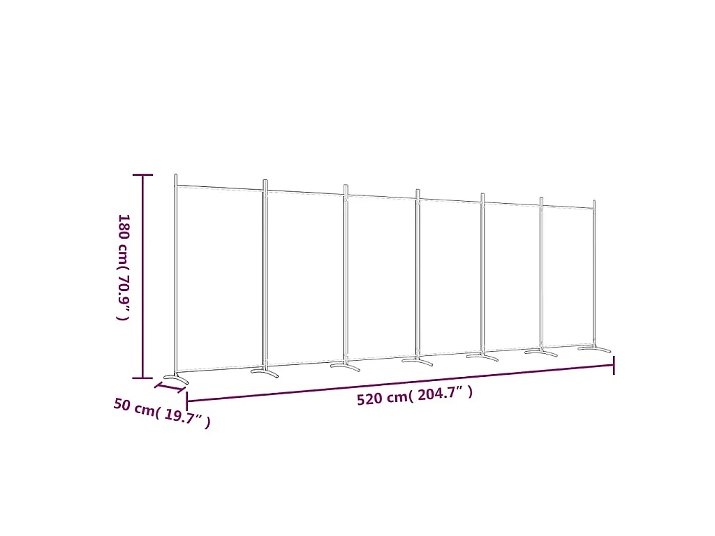 Biombo divisor de 6 paneles de tela blanco 520x180 cm