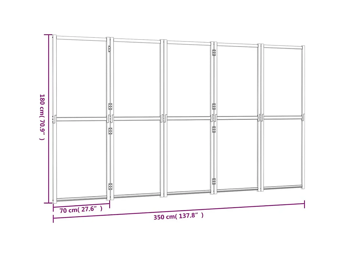 Cloison de séparation 5 panneaux Noir 350x180 cm