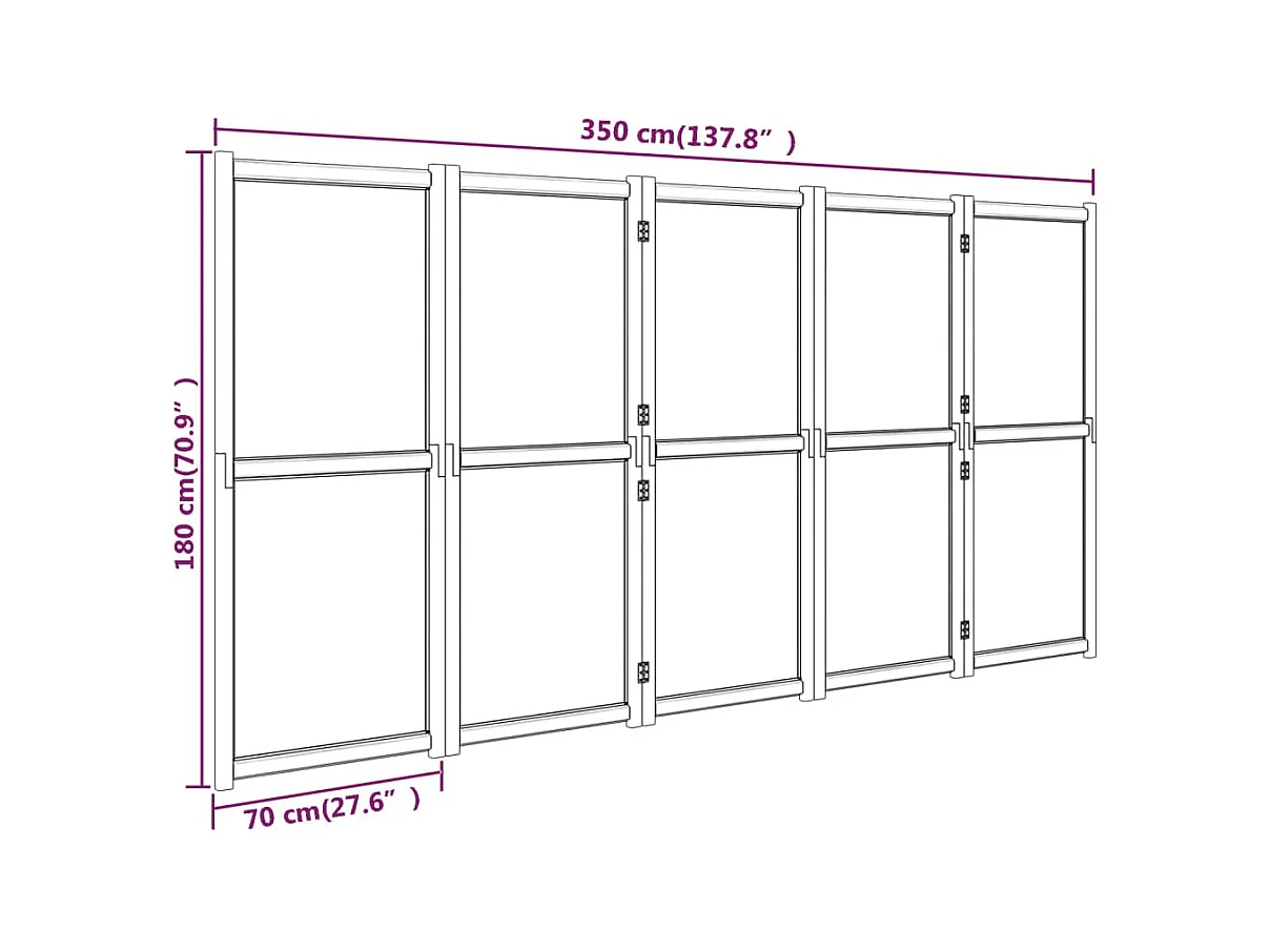 Cloison de séparation 5 panneaux Noir 350x180 cm