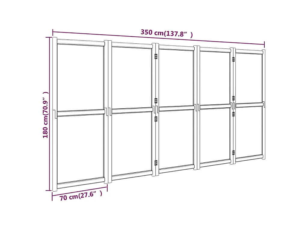 5-tlg. Raumteiler Schwarz 350x180 cm