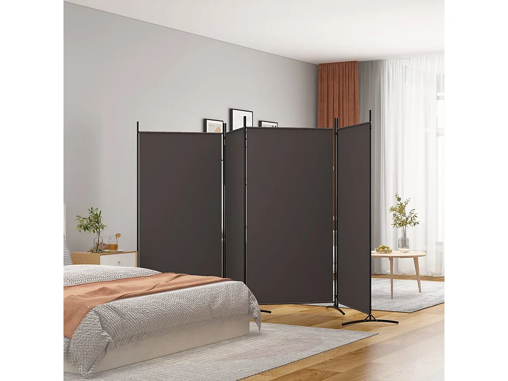 Kamerscherm met 4 panelen 346x180 cm stof bruin