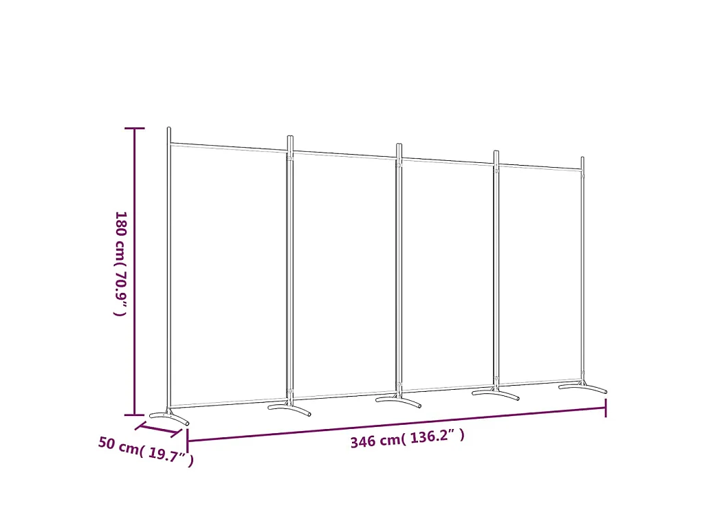 Kamerscherm met 4 panelen 346x180 cm stof bruin