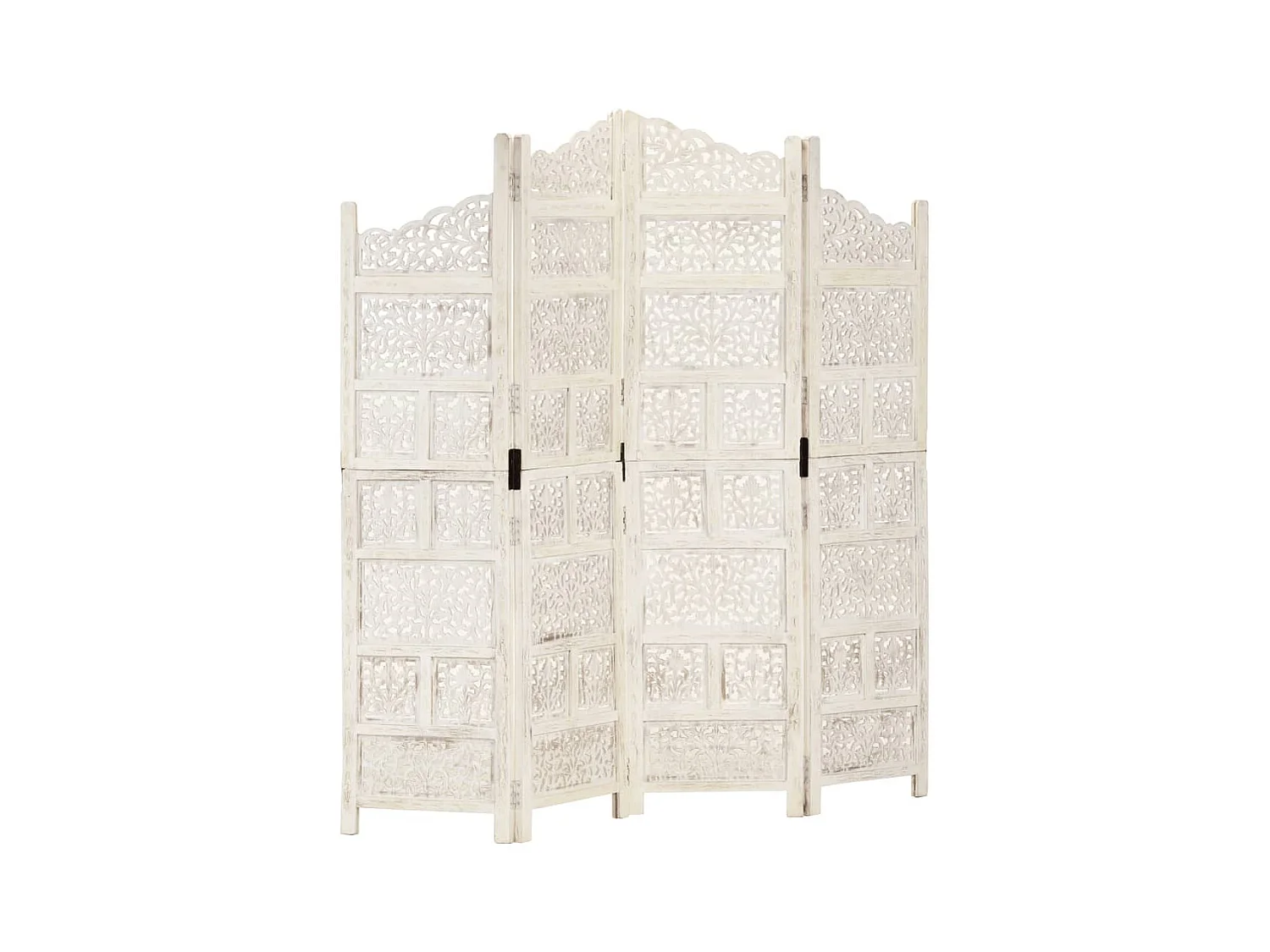 Cloison de séparation 4 panneaux Blanc 160x165 cm Bois manguier
