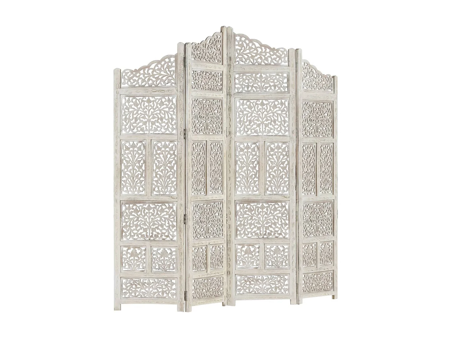 Cloison de séparation 4 panneaux Blanc 160x165 cm Bois manguier